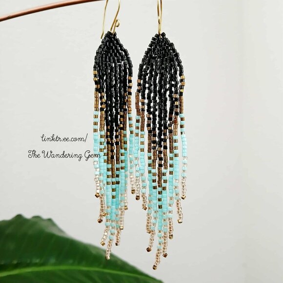 Beaded Fringe Cascade Shoulder Duster Dangle Earrings 4.5" - Picture 9 of 10